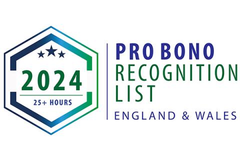 Pro Bono Recognition List England & Wales logo in blue and green text on a white background