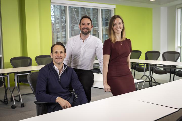 L-R: Philip Claire (sitting down), Matthew Walsh and Stephanie Brown (standing up)