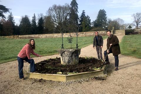 Winter Addis, Mark Holden-Hindley and Tim Boardman outside digging in soil