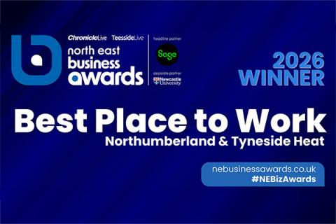 A blue and white logo with 'best Place to work' written on it